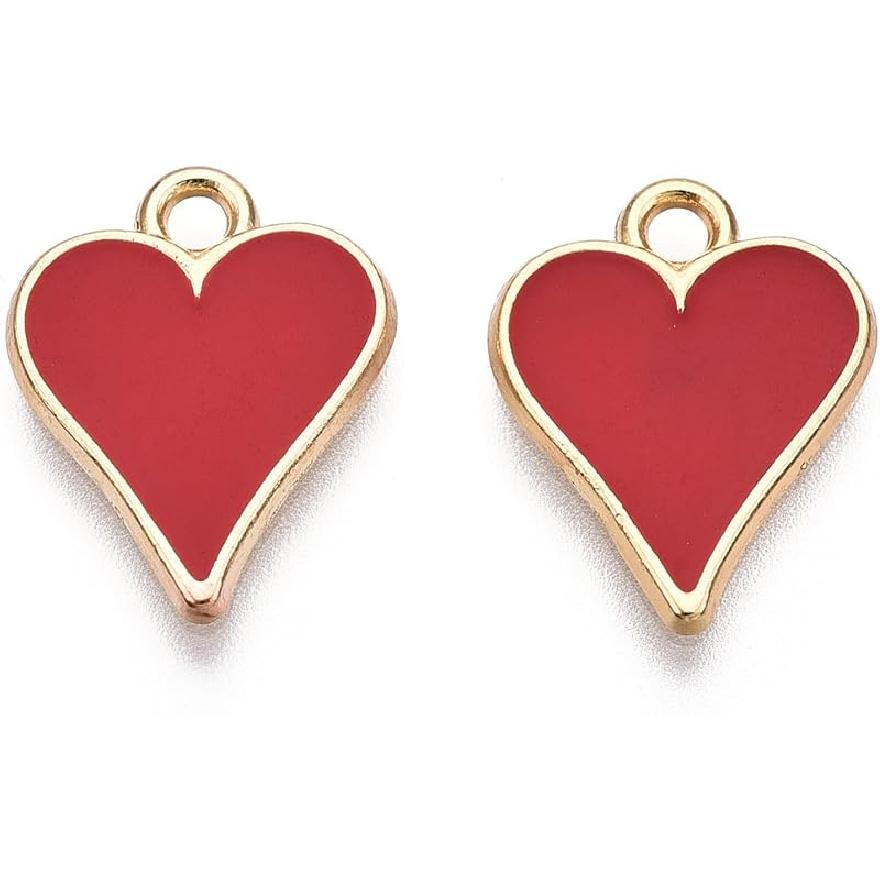 KitBeads 100pcs Enamel Red Heart Charms Mini Valentine's Day Love Heart Shaped Charms for Jewelry Making Bulk