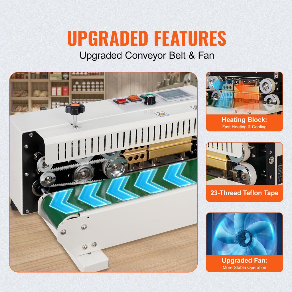 SucceBuy Horizontal Bag Band Sealing Machine Continuous Band Sealer Machine Carbon Steel for 0.02-0.8 Mm Plastic Bags Films