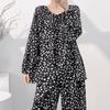 Cotton silk pajamas women's spring summer thin long-sleeved trousers floral round neck cotton pullover breathable loungewear set autumn