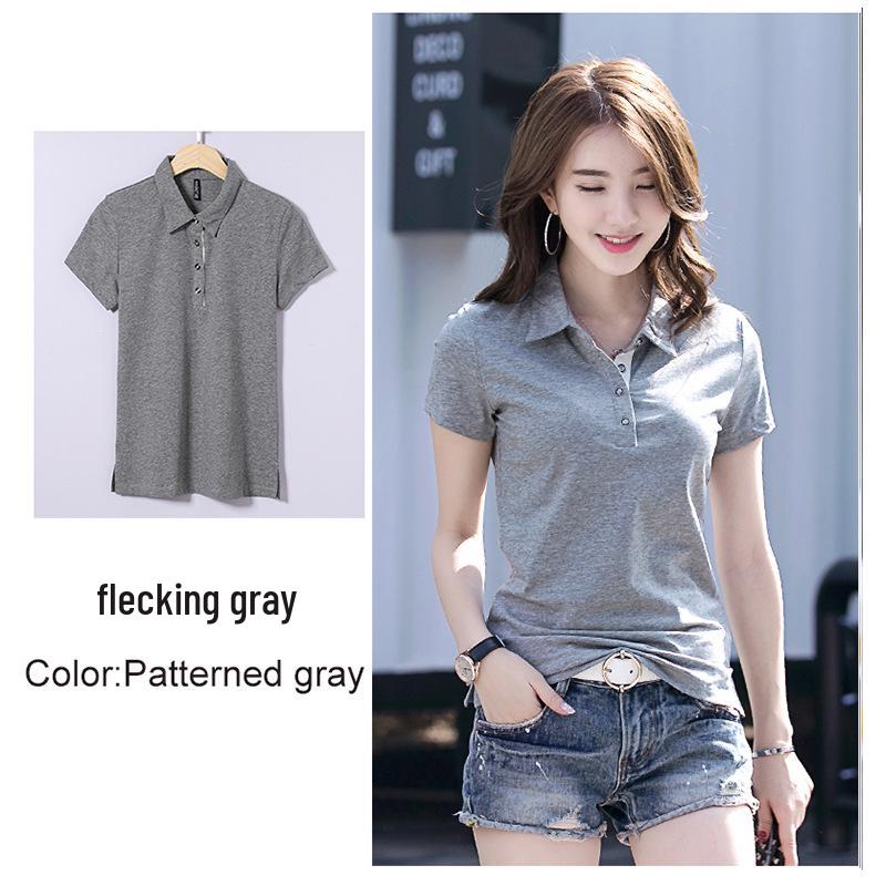 2025 Summer Women's Slim Fit Short Sleeve Polo - Korean Style Solid Color Lapel T-shirt