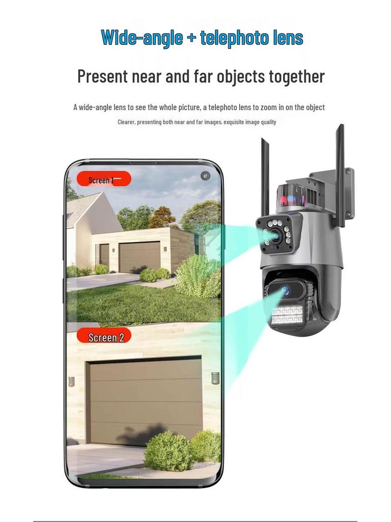 v360 Ultra HD WiFi Outdoor Surveillance Camera with Dual-Lens, Dual-Screen, Night Vision, and Waterproof Features