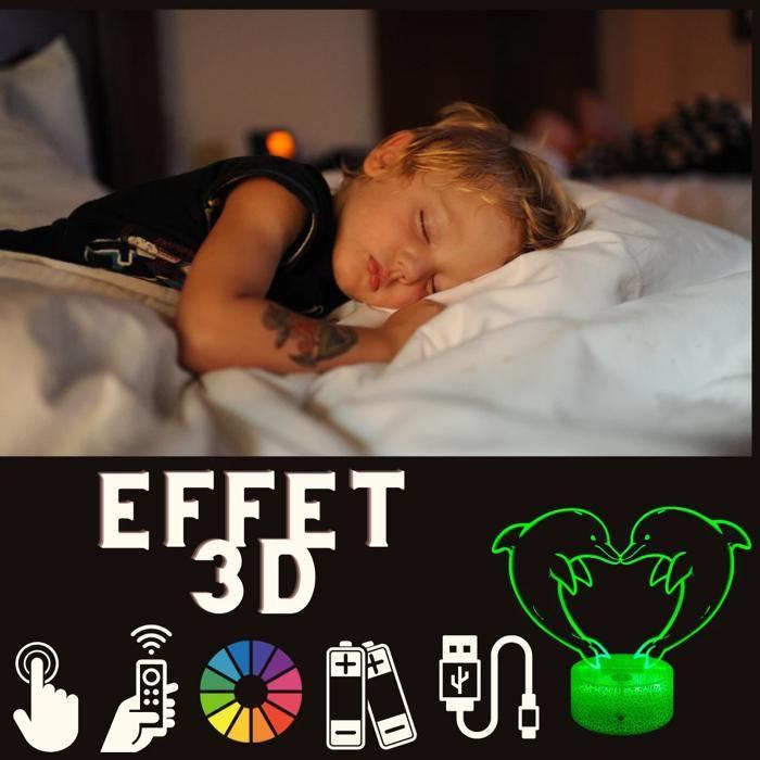 Lampe de Chevet 3D LED - Dauphin - Multicolore - Tactile - Télécommande - Décoration Intérieure