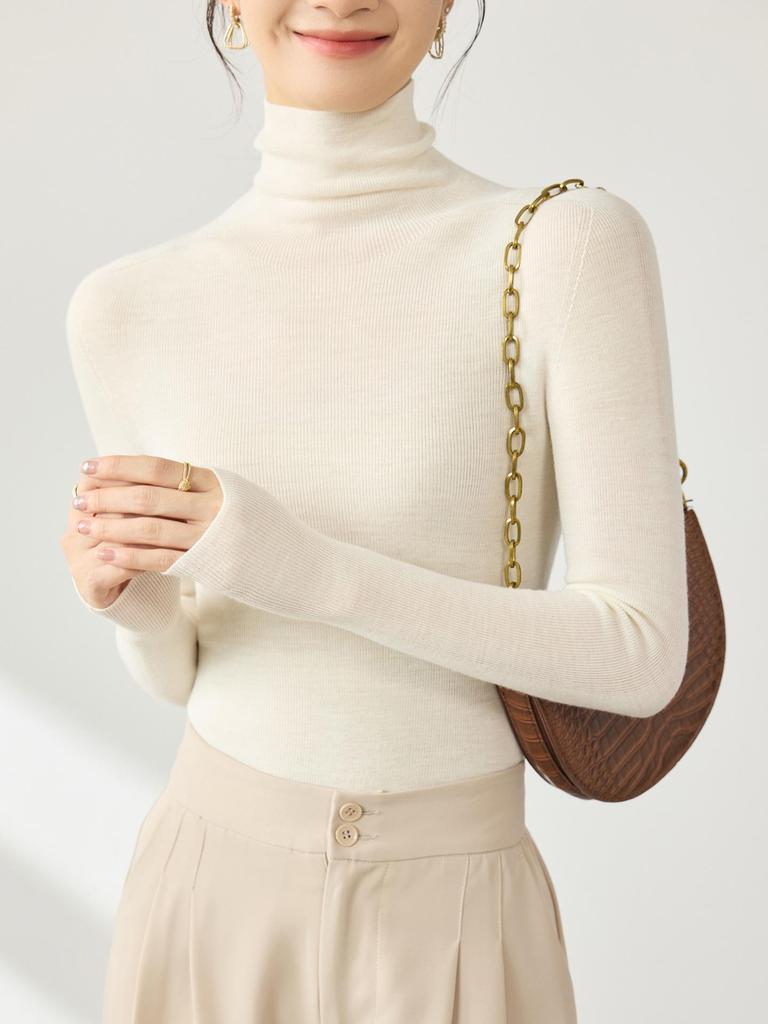 Yangzi Seamless High Neck 100% Fine Wool Slim Fit Women's Sweater