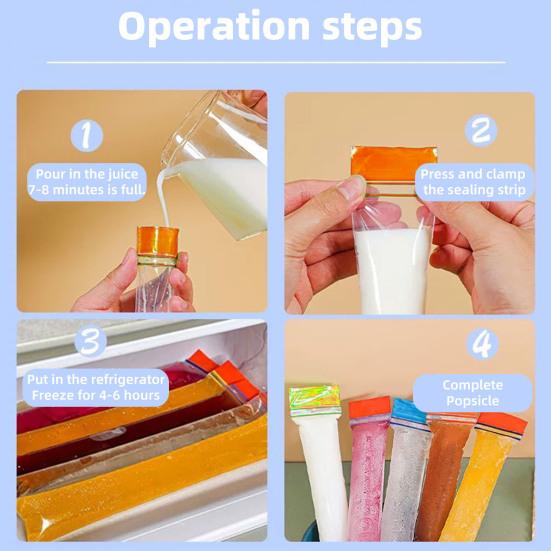 100Pcs Disposable Ice Pop Mold Bag DIY Ice Cream Pops Fruit Juice Smoothies Yogurt Mold Bag BPA Free Freezer Tubes with Zip Seal