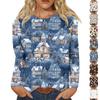Women's Fashion Casual Long Sleeve  Print Round Neck Top