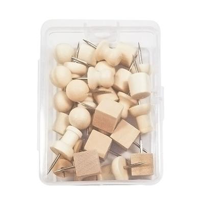 30 Pcs for Creative Wooden Push Pin Set Paper Photo Memo Document Steel Tack Postcard Push Pin for Home DIY Photo Wall