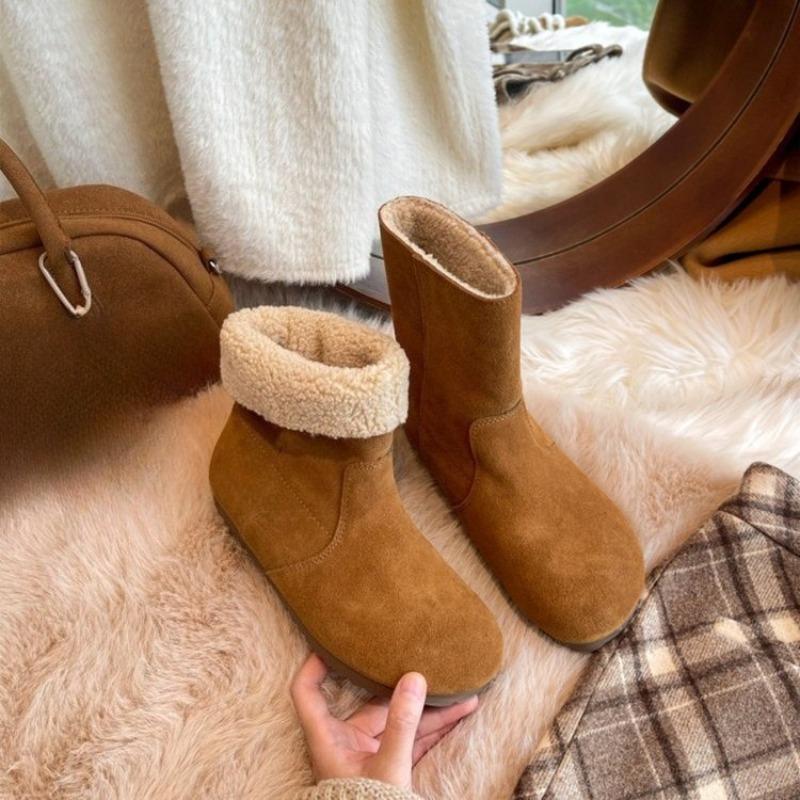 

Ретро туфли с круглым носком для женщин, новые плоские, повседневные, теплые флисовые короткие ботинки 40 верблюд