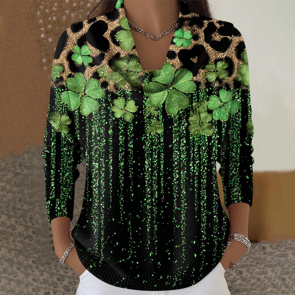 Dámský ležérní a módní svetr s dlouhým rukávem a potiskem, kulatým výstřihem