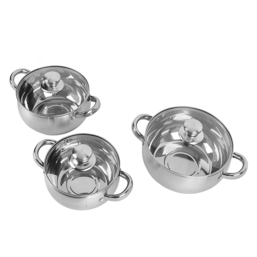 3PCS Soup Pot Set Stainless Steel Thick Bottom Anti Stick Cooking Pots with Anti Scald Handle Lids for Kitchen