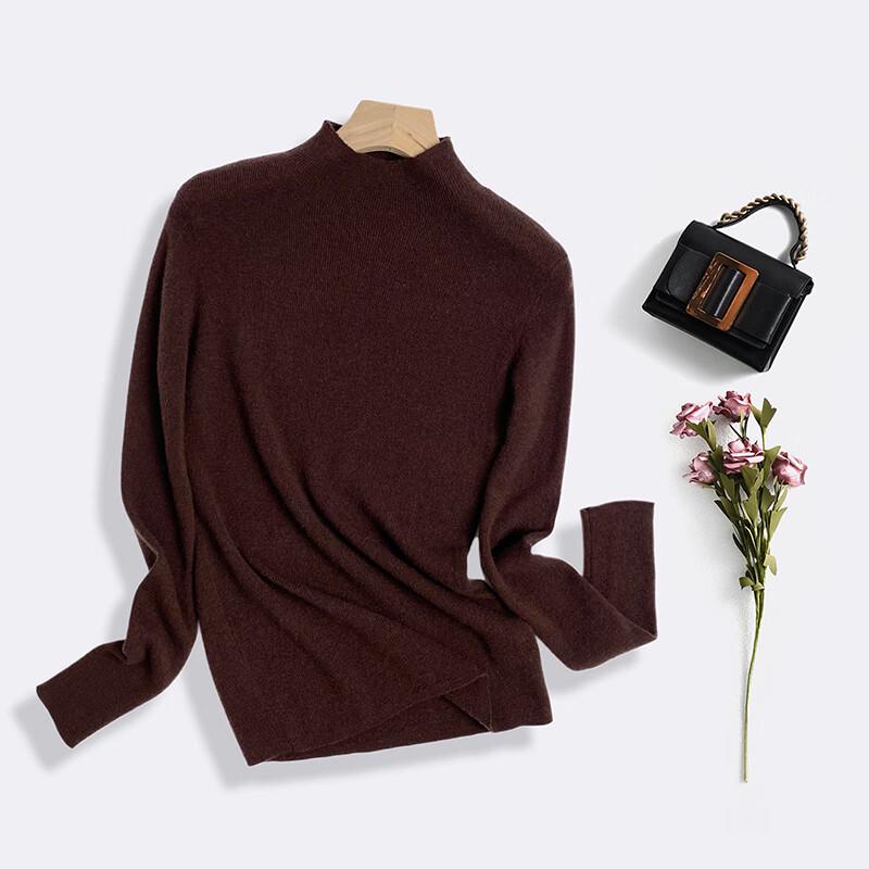 Fengxun Women's 100% Pure Wool Semi-High Neck Sweater