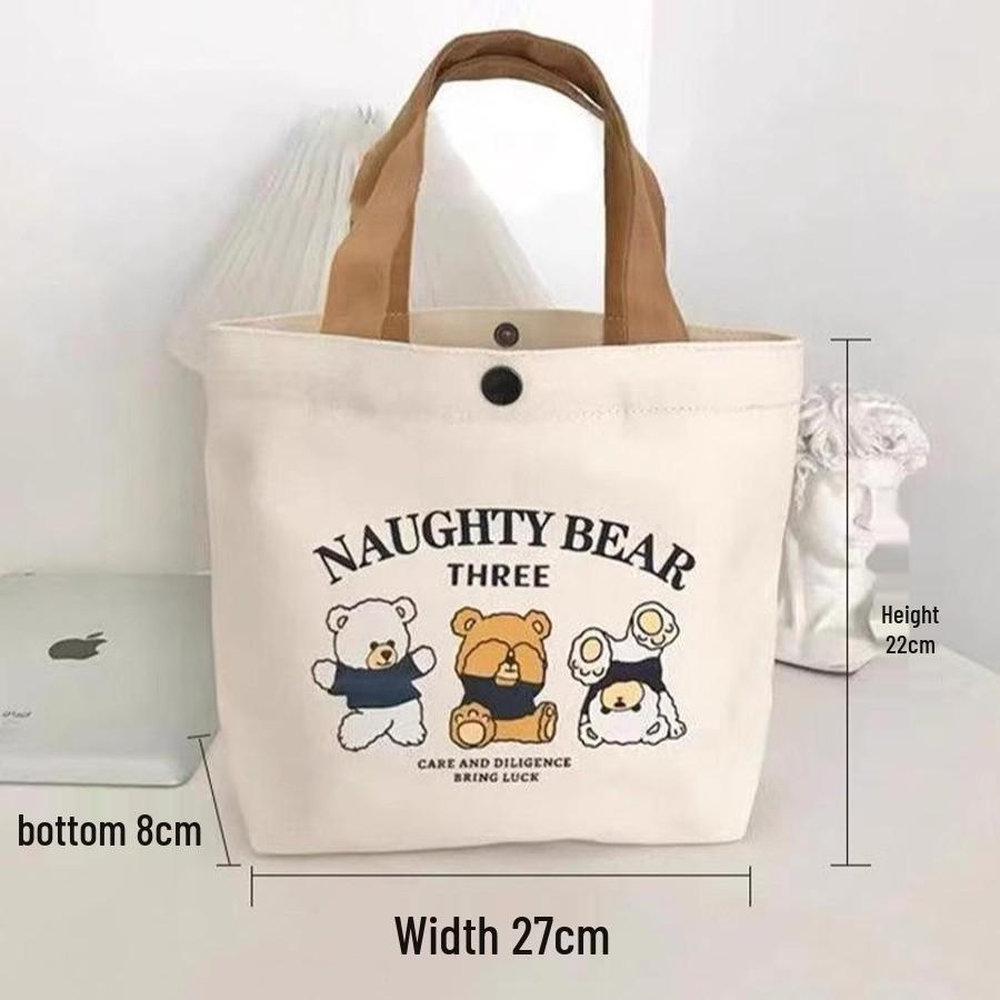 Little Bear Canvas Tote - Portable Bento Handbag/Shopping Bag, 0.01 Free Shipping for New Customers