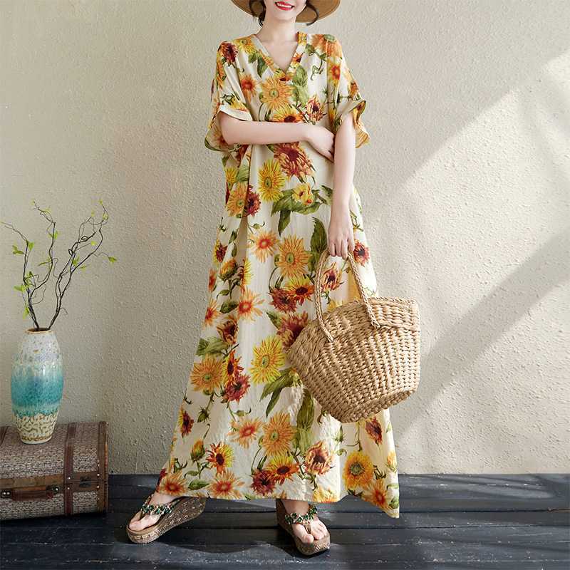 

Летнее пляжное платье с V-образным вырезом, длинный халат one size