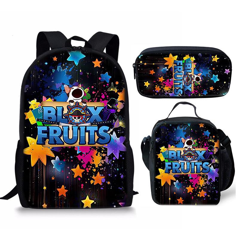 Bloxfruits Primary School Schoolbag Three-Piece Cartoon Backpack Combination Set Diy
