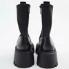 Black Chunky Platform Ankle Boots Elastic Sock Design Round Toe Side Zipper Thick Lug Sole Women'S Edgy Goth Style Footwear