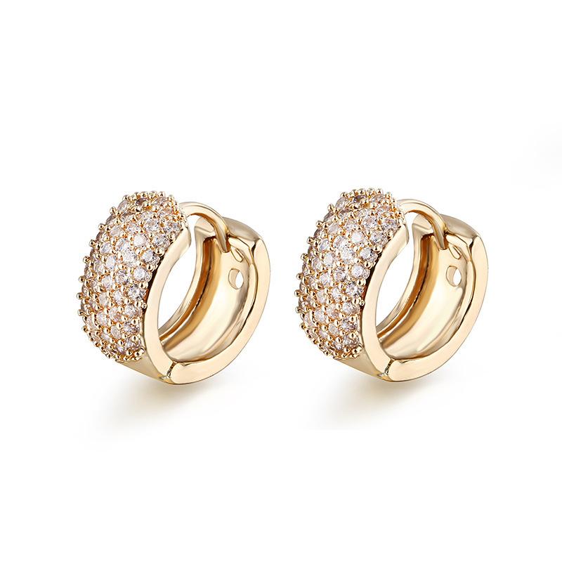

ZHOUYANG Women s Earrings Round Retro Hoops Jewelry Gold Color Zircon Small Ear Ring Wholesale Vintage Female Accessories KBE420