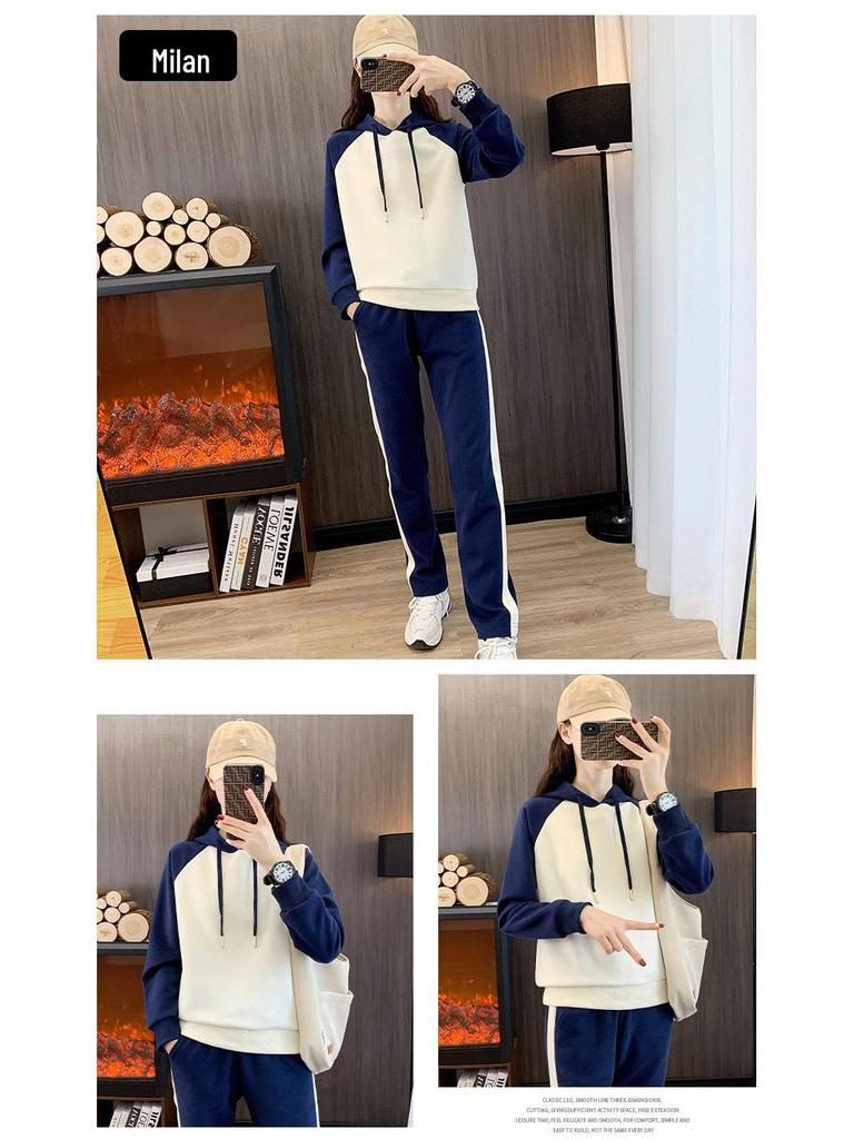 Women's 2025 Hooded Sports Suit: Stylish, Loose-Fit, Long-Sleeve Two-Piece for Spring and Autumn.
