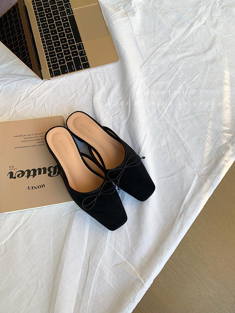 Women‘s Summer New Sandals Casual Slip on Lady Mules Butterfly-knot Comfort Slippers Square Toe Slingback Ladies Flat Sandals