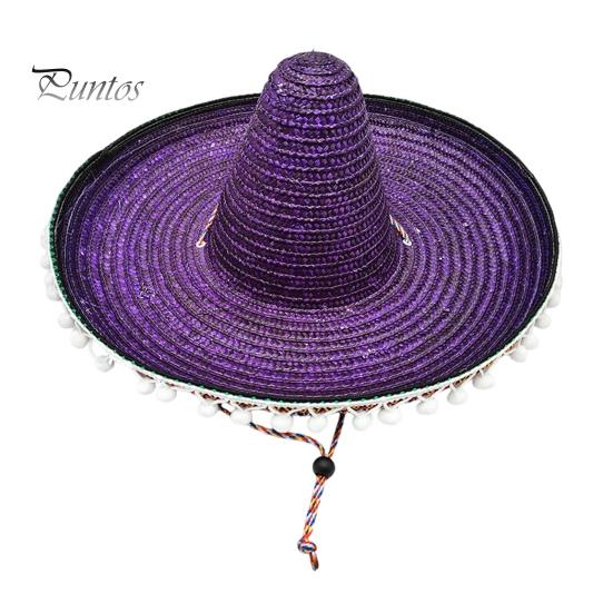 Zonnehoed Mexicaanse Sombrero met Kleurrijke Pompons, Hawaiiaanse Stijl Geweven Strohoed, Brede Rand Lichtgewicht Alle Seizoenen Feestkostuum voor de Zomer
