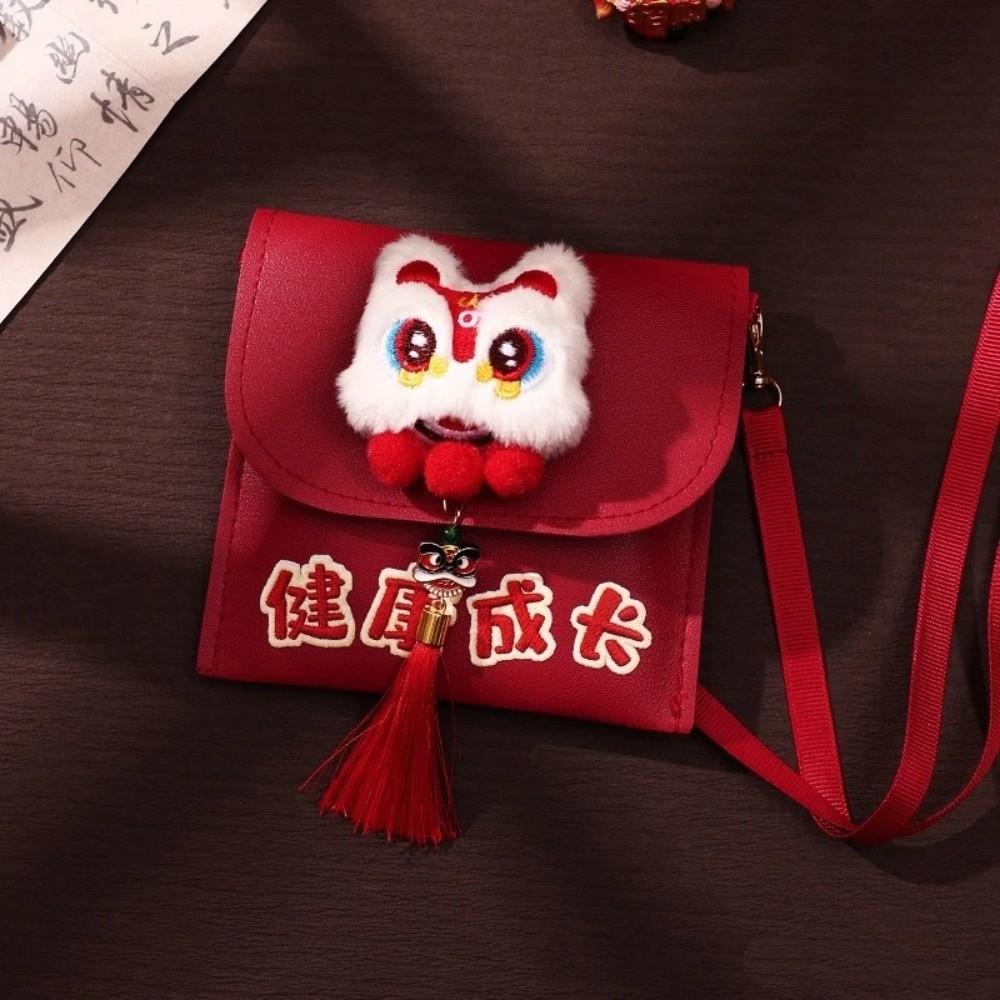 Gift Bag 3D New Year Red Envelope Traditional Cartoon Money Bag Blessing Festive PU Crossbody Bag Festival Accessory