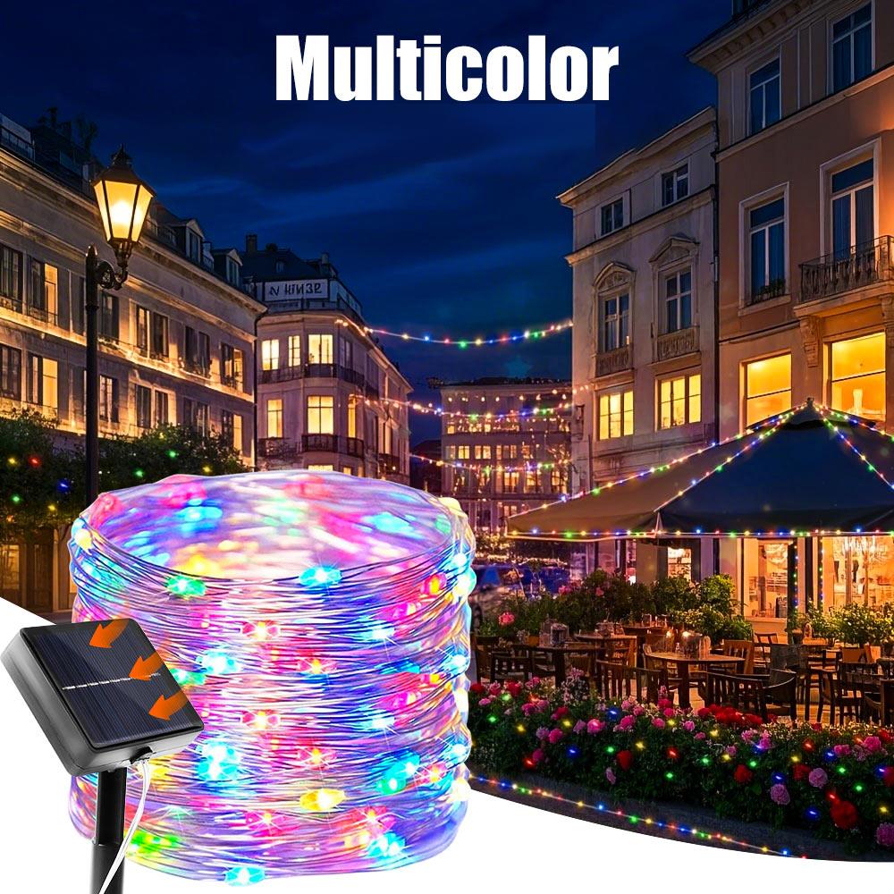 NEW Solar Powered Silvery Wire String Lights 400LEDS 8 Lighting Modes Waterproof Fairy Lights for Patio DIY Garden Decorative