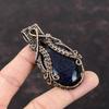 Blauer Sonnenstein Anhänger Kupferdraht umwickelter Anhänger Brandneu Kupferschmuck Handgefertigt Edelsteinanhänger Designer Drahtwickelschmuck Geschenk für Sie