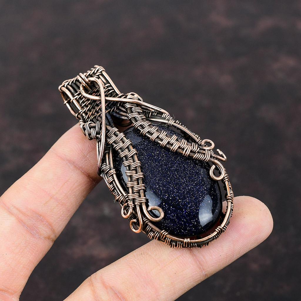 Blue Sunstone Pendant Copper Wire Wrapped Pendant Brand New Copper Jewelry Handmade Gemstone Pendant Designer Wire Wrap Jewelry Gift For Her