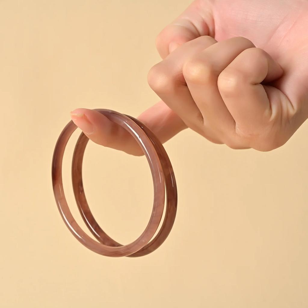 2Pcs/Set Solid Color Gentle Bangles Cute Retro Simple Glass Bracelet Exquisite Femme Fashion Women's Casual Daily Trend Jewelry