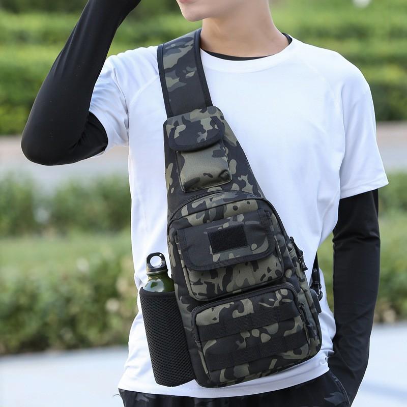 Mens Tactical Crossbody Fishing Bag Outdoor Sports Chest Pack Canvas Multi-Function Utility Pouch Camo