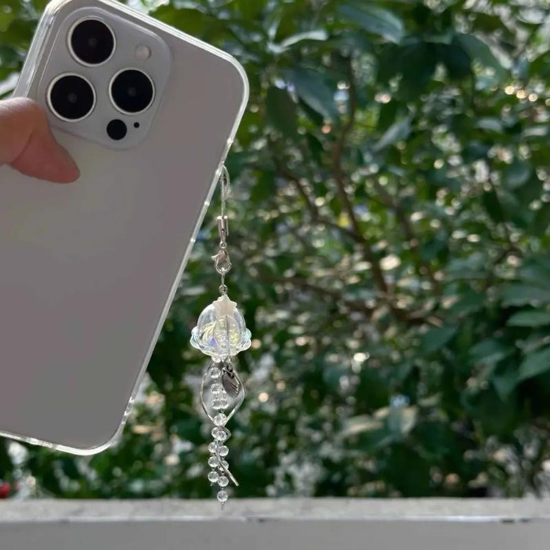 1Pcs Ocean Theme Y2K Beaded Phone Lanyard Star Sea Shell Jellyfish Key Chain Colorful Handmade Jellyfish Phone Charm Pendant