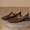 Autumn soft-faced retro-style T-shoes medium heel temperament buckle comfortable thick heel single shoes women