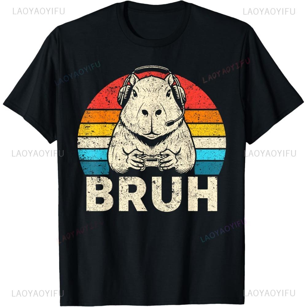 Retro Sunset Capybara Gamer Bruh T-shirt S