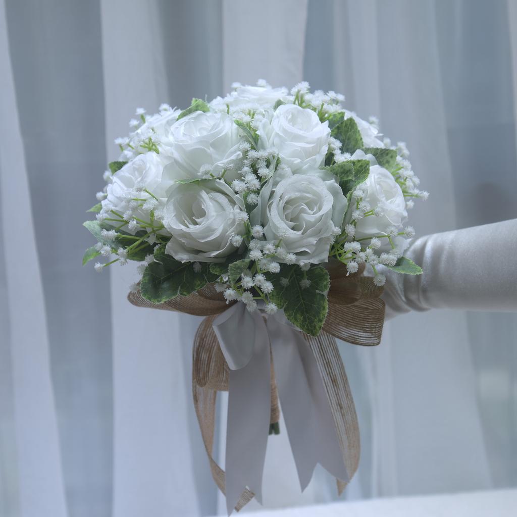 Rose Bridal Bouquet Artificial Silk Flower Eco-Friendly Ball Shape Wedding Graduation Decoration Handheld Romantic Bouquet