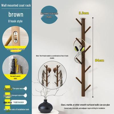 New Solid Wood Punch-Free Wall-Mounted Coat Rack & Clothes Hanger with Creative Behind-the-Door Hooks for Bedroom & Living Room