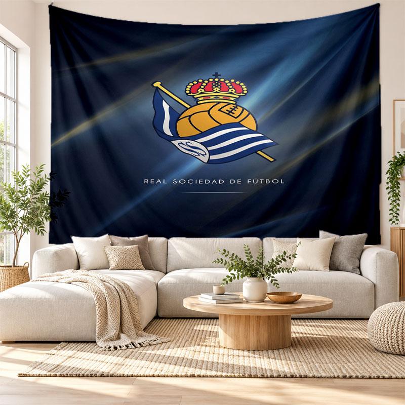Real Sociedad FC Wall Tapestry, Soft Fabric Wall Hanging, Decorative Backdrop For Bedroom Home Wall Art