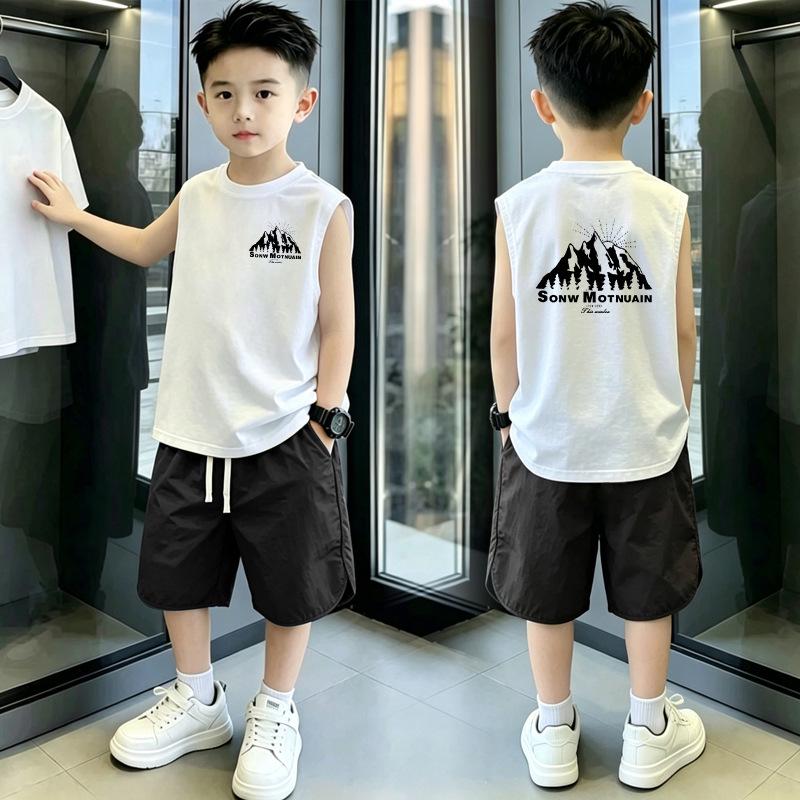 Versatile Korean Style Boys' Summer Vest & T-Shirt Set for Ages 6-15 – Loose, Sleeveless Two-Piece