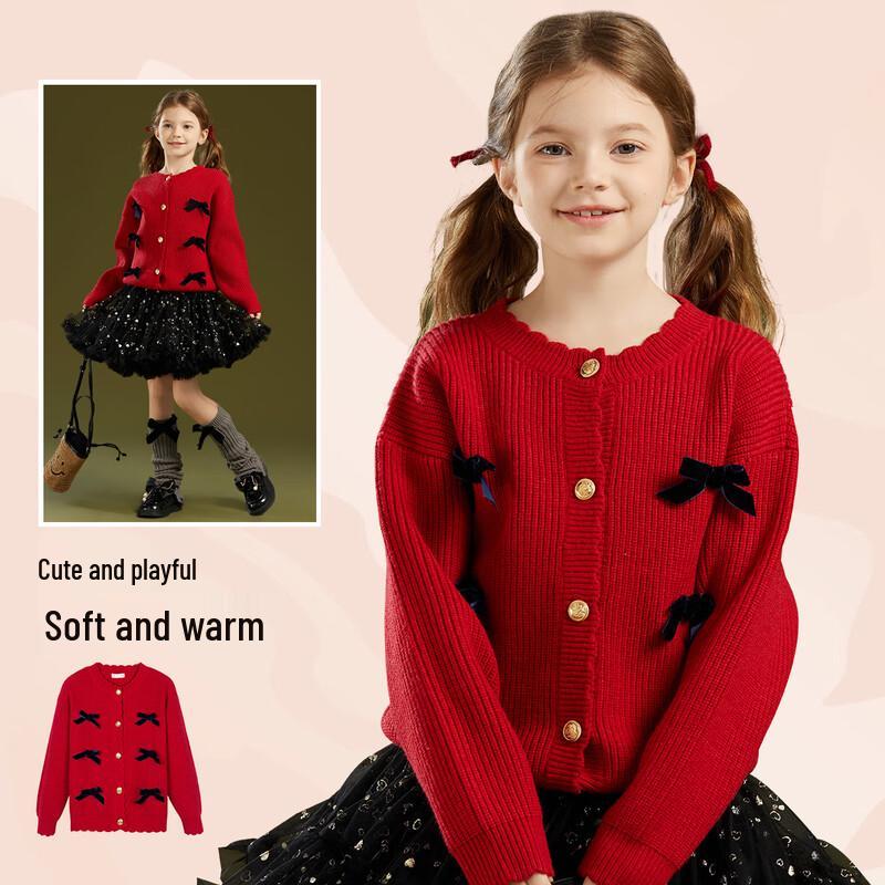 FLOMAX Girls  Thickened Bowknot Cardigan Sweater 160