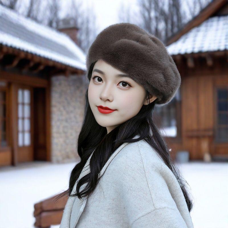 

Новый берет Женская шапка из норки Тыква Иностранный стиль Мода Утолщенная Универсальная Восьмиугольная шляпа Зимняя теплая шапка one size 54-59cm