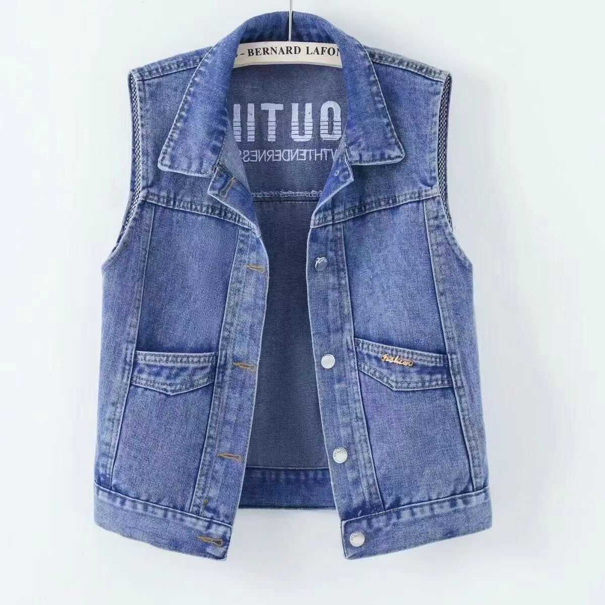 

Большой повседневный джинсовый жилет весна-осень свободный и универсальный жилет без рукавов с карманами для женщин L