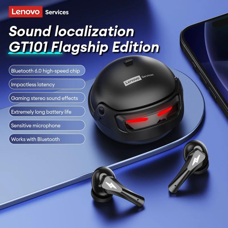 Original Lenovo GT101 TWS Kabellose Ohrhörer Dual-Modus Coole Beleuchtung Gaming-Ohrhörer 30H Akkulaufzeit HD-Anruf 3D-Stereo Bluetooth 6.0 Kopfhörer