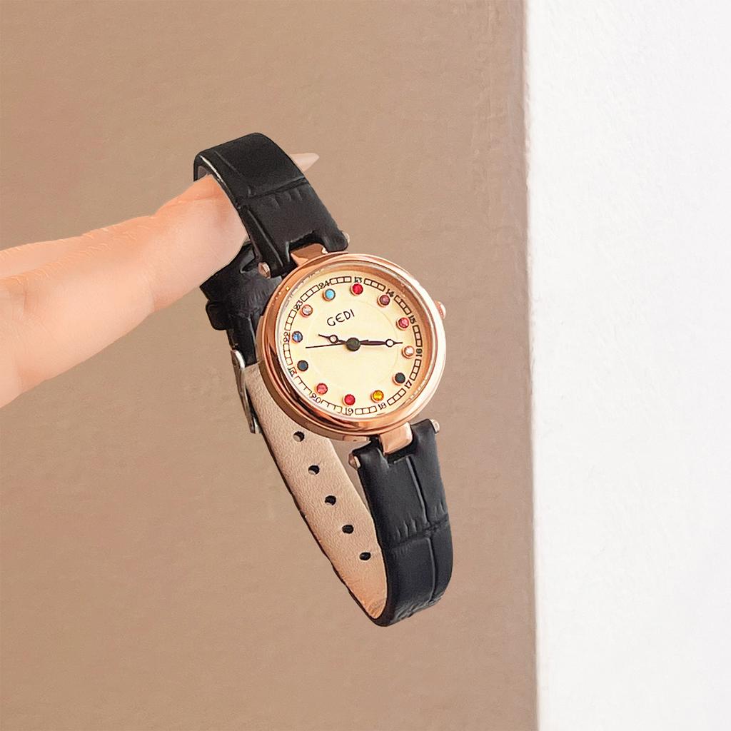 Retro Classic Women's Watch Colorful Rhinestone Watch Premium Leather Strap Wristwatch Women's Quartz Watches Gift