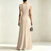 Women V Neck Short Sleeve Ruffle Hem Ruched Maxi Dress with Waist for Formal and Evening Occasions