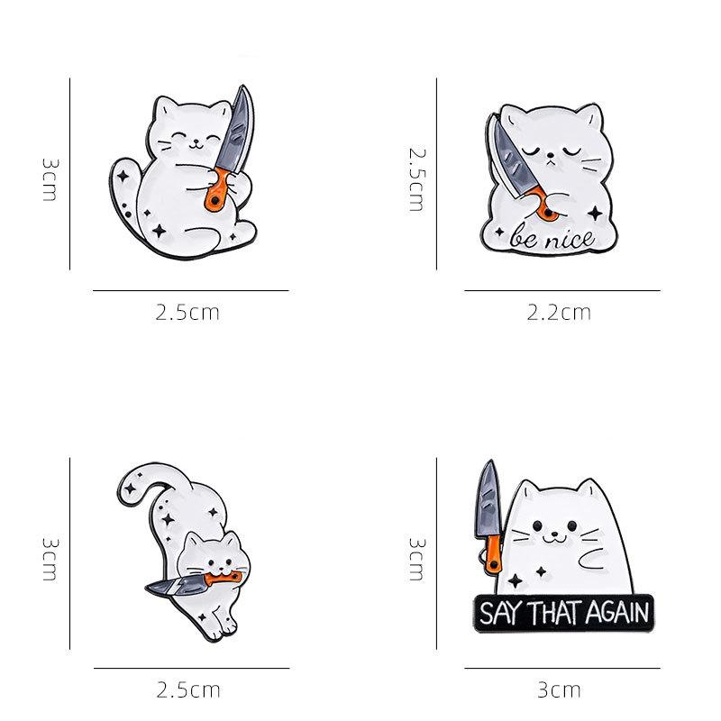 Cute Cartoon White Cat Small Knife Dagger Enamel Brooch Creative Animal Lapel Pin Badge Backpack Clothing Hat Accessories