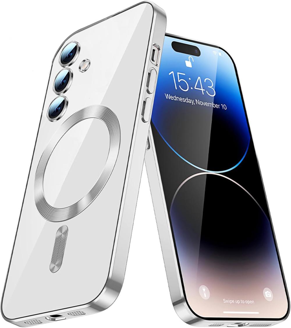 

Хромований магнітний чохол Magsafe для Samsung Galaxy S25 FE S24 S23 Ultra A56 A36 A26 A55 A54 A17 A07 A16 A35 A15 A14 A05 A05S Чохол For S25 Edge срібний