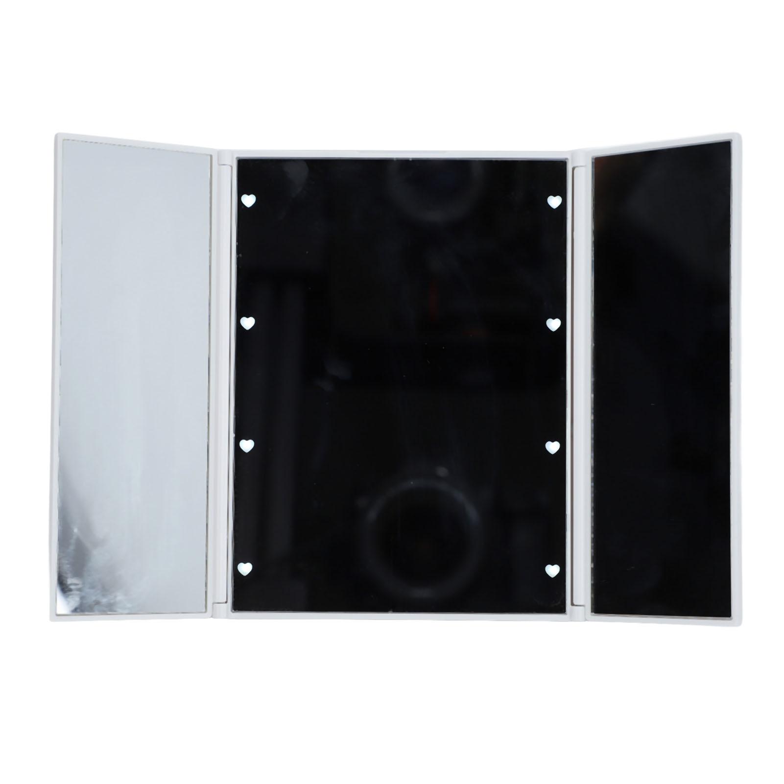 

3-складное косметическое зеркало со светодиодной подсветкой, настольное зеркало для макияжа, портативное дорожное косметическое зеркало белый