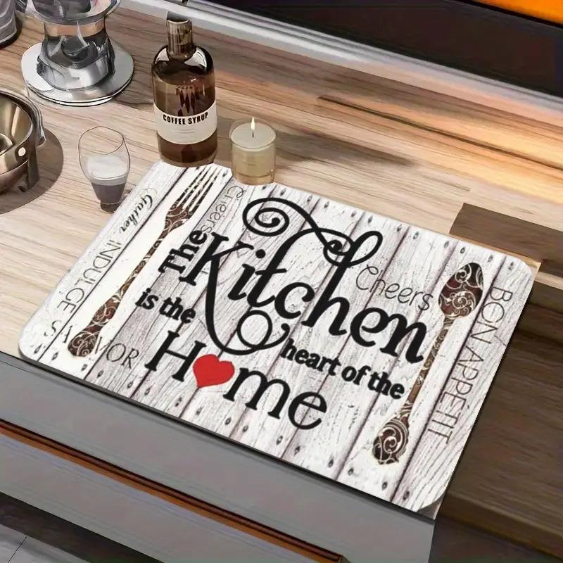 Abtropfmatte für die Küche mit Vintage-Kaffee-Aufdruck, super saugfähig, fleckenverbergende Geschirrunterlage mit Rutschfestigkeit für Kaffeemaschinen-Arbeitsplatten