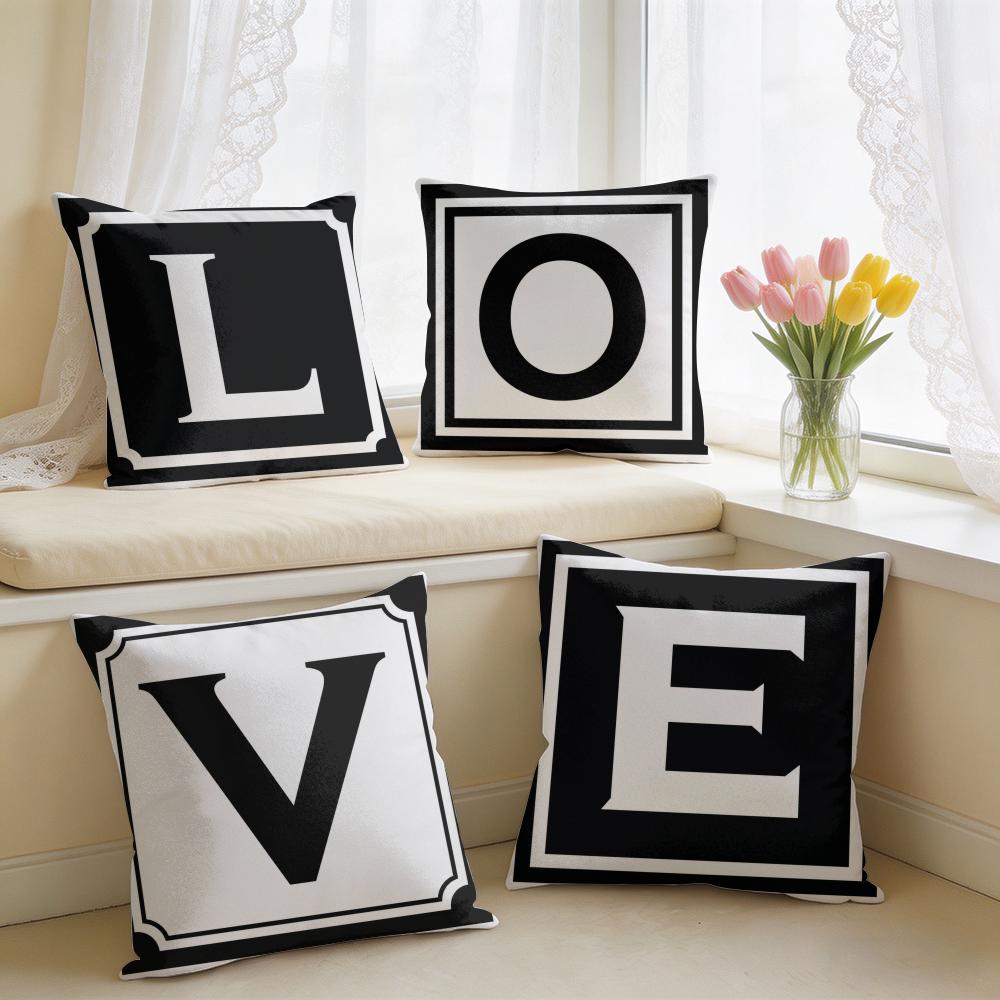 LOVE Simplified English Alphabet Cushion Cover Plush Fabric Soft DoubleSided Printed Sofa Warm Home Child Gift Pillow Case