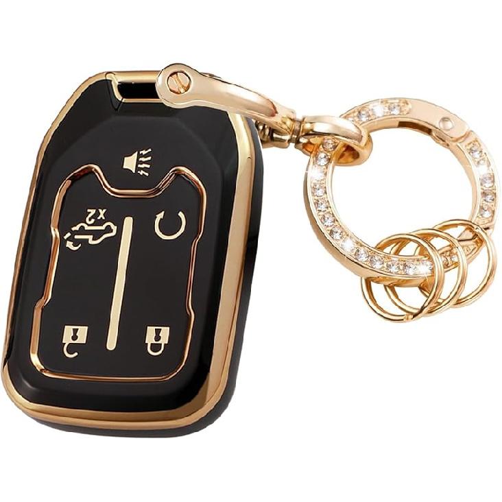 Key Fob Cover Compatible with Chevy Chevrolet Suburban Tahoe GMC Terrain Yukon Yukon XL Smart 6 Buttons TPU Remote Keyless Key Fob Case Protection