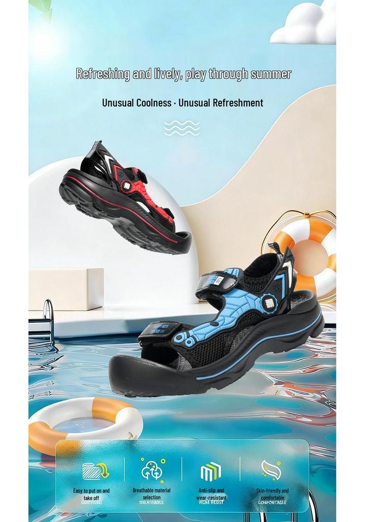 Boys' Non-Slip Sandals 2026 - Mech Style Closed-Toe Beach Shoes for Medium & Large Kids