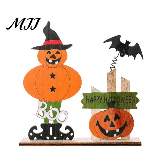 Halloween Spring Bat Sign Wooden Table Sign, Spooky Skeleton Pumpkin Ghost Centerpiece Solid Wood Ornament for Home, Shelf, Desk, Mantel, Tabletop,