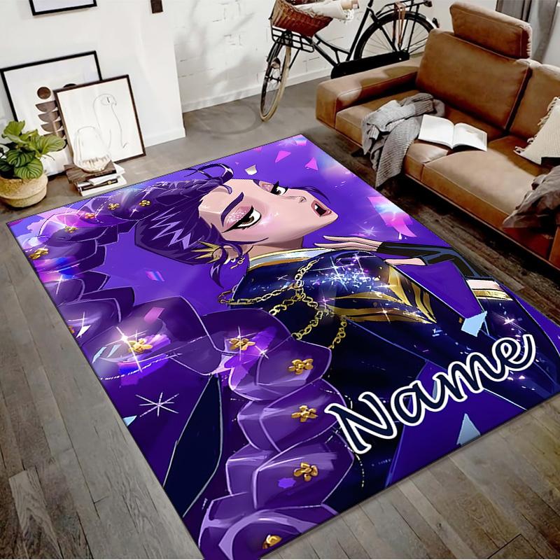 Custom KPop Demon Hunters Mat Personalized Name, Polyester Washable Indoor Entryway Rug, Gift for Christmas, Easter, Thanksgiving Day